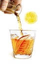 whiff of alcohol pours with splashes into the glass with Ã¢â¬Å½lobule of lemon. .